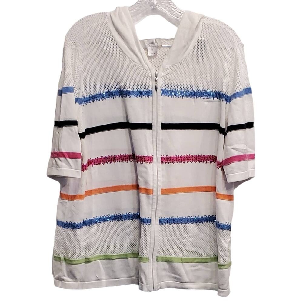 CJ Banks Light Weight Hooded Stripe Sweater Cardigan Springtime Plus Size 1x